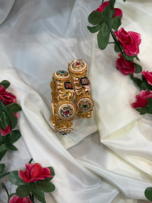 3D Heritage Elephant Polki Gold Kada