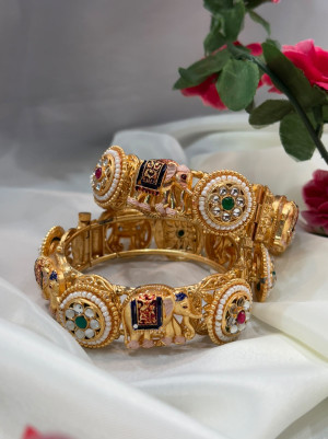 3D Heritage Elephant Polki Gold Kada