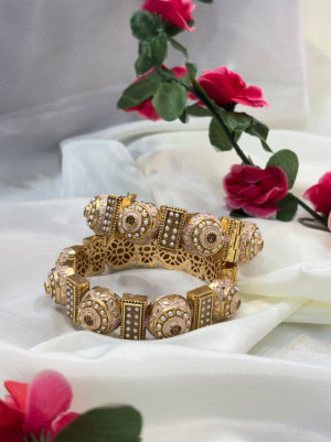 Heritage Gold Baby Pink Bangles