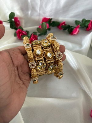 Elephant Kundan Gold Stack (Single Hand)